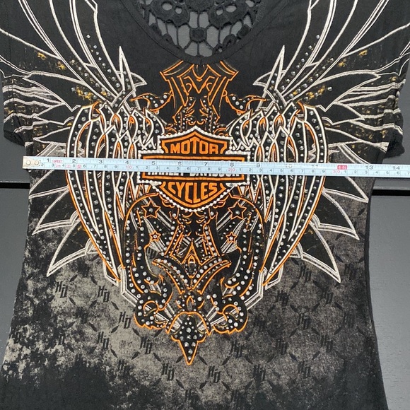 Harley-Davidson Womens Blade To The Bone Lace Embellished Short Sleeve Tee - XS - Picture 9 of 12